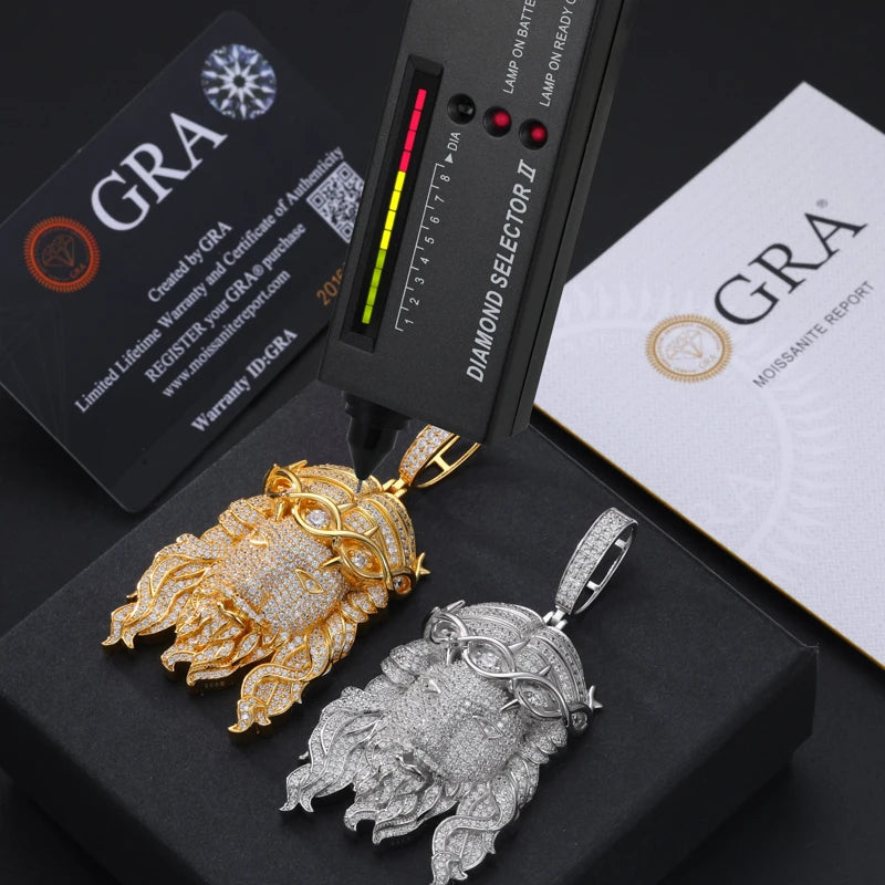 Pendentifs unisexes TUHE de haute qualité en moissanite D VVS sertis de pierres, représentant Jésus, pour hommes, style hip-hop
