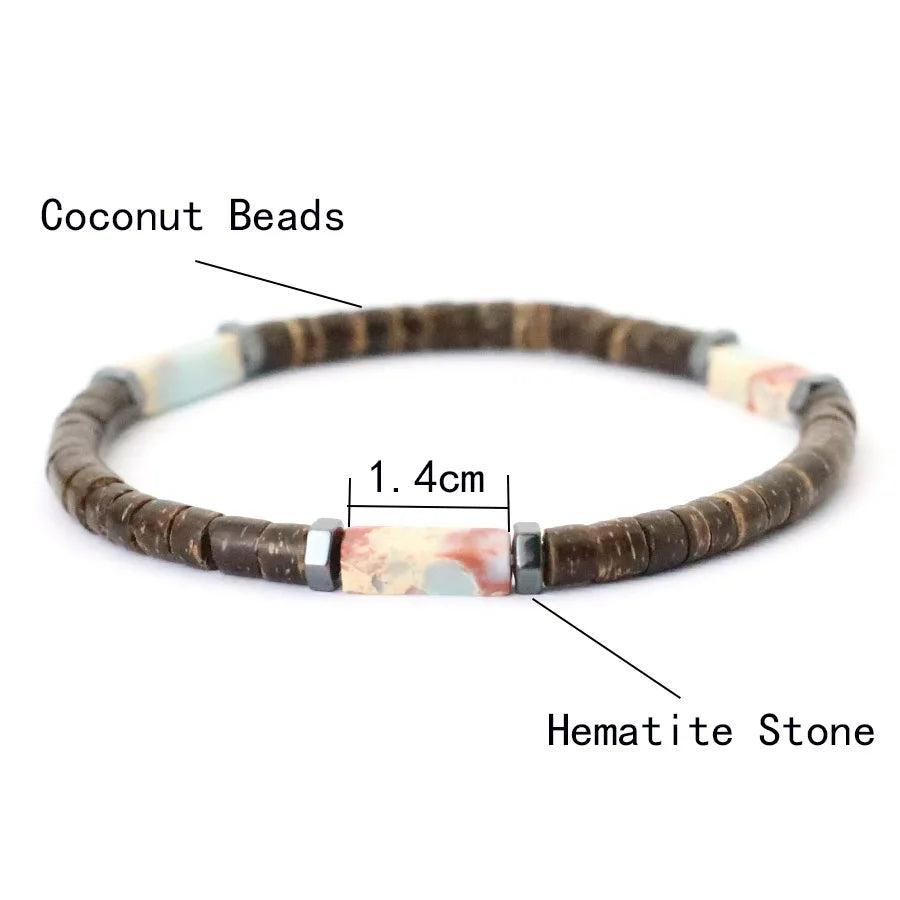 New Natural Coconut Husk Bracelet For Men Premium Tiger Eyes Black Flash Gemstone Stretch Beaded Braclet Yoga Wooden Braslet