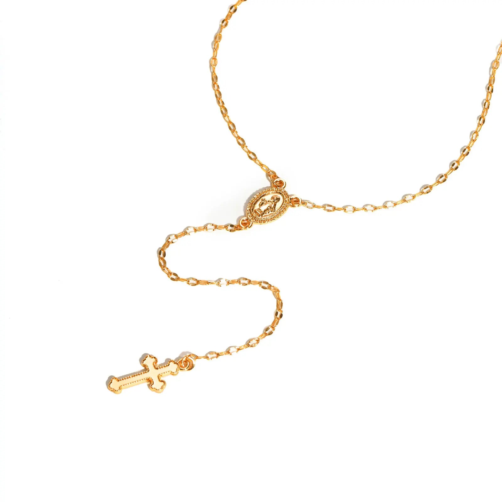 Vnox Classic Religious Necklace For Women Vintage Christian Cross Tail Rosary Pendant Necklace Charm Faith Prayer Jewelry Gifts