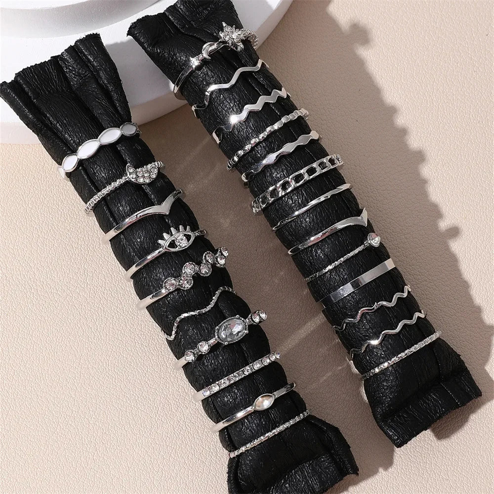 23Pcs Fashion Knuckle Rings Set For Women Crystal Star Moon Eye Wave Gold Silver Color Rings Female Trendy Party Jewelry Gift