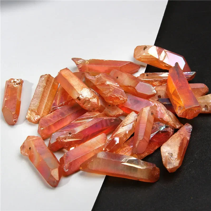 Natural Quartz Stick Beads Top Drilled Rainbow Crystal Loose  Point Beads For Jewelry DIY Healing Hairpin Wedding Halloween Gift