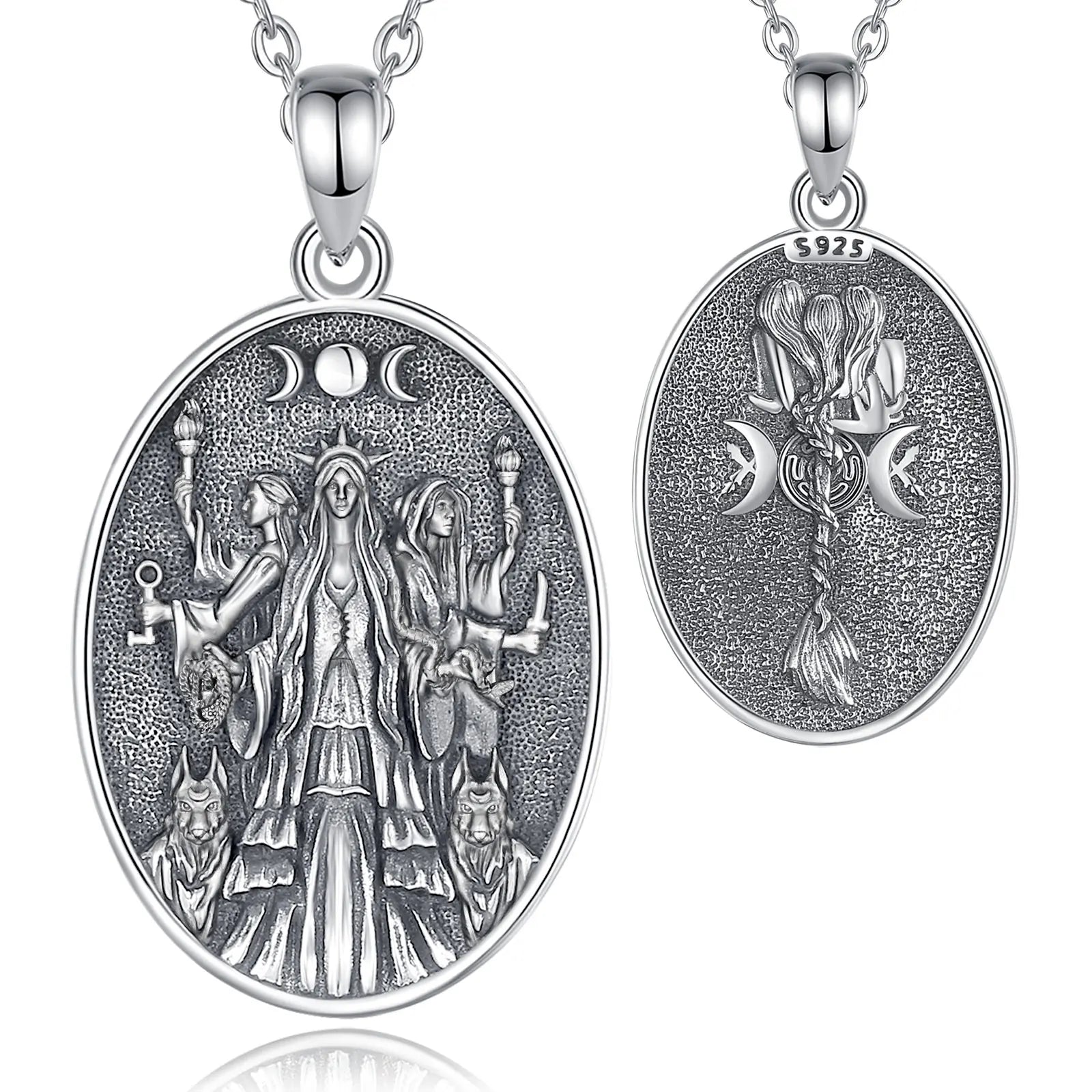 Eudora 925 Sterling Silver Triple Moon Goddess Necklace Hecate Dog Amulet Pendant Triple Goddess Jewelry Personality Women Gift