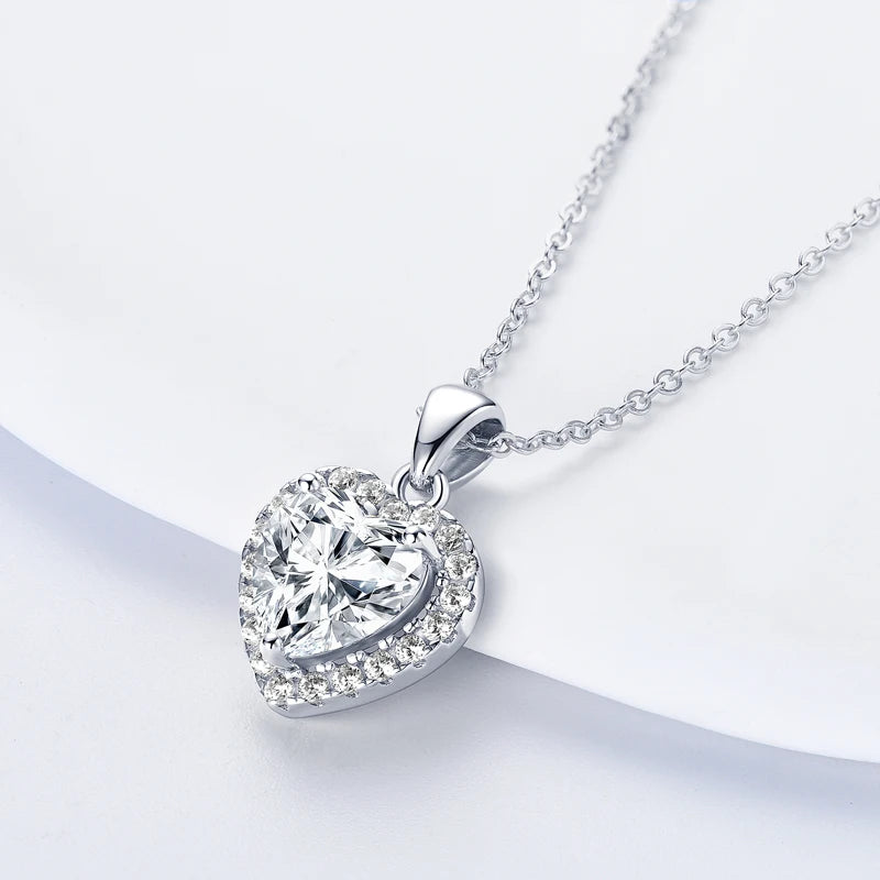 OXTAO 2.0ct Heart Moissanite Pendant Necklace Adjustable 925 Sterling Silver Trend Luxury Clavicle Chain Necklace Jewelry