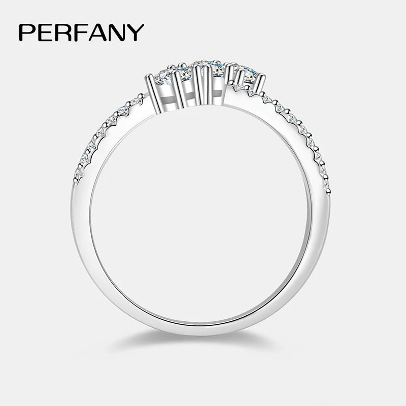 PERFANY Moissanite Ring for Women S925 Pure Silver Double Layer Geometric Design Laboratory Diamond Wedding Ring Fashion Jewelry