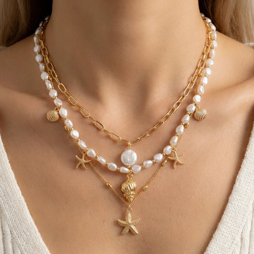 Bohemian Double Layer Seashell Necklaces For Women Handmade White Rice Beads Shell Short Collar Choker Beach Party Neck Jewelry