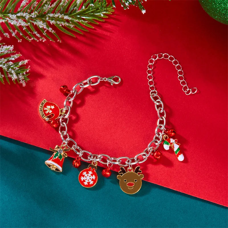 Creative Christmas Metal Chain Bracelet For Women Men Santa Claus Snowflake Elk Snowman Bangles New Year Party Jewelry Gifts