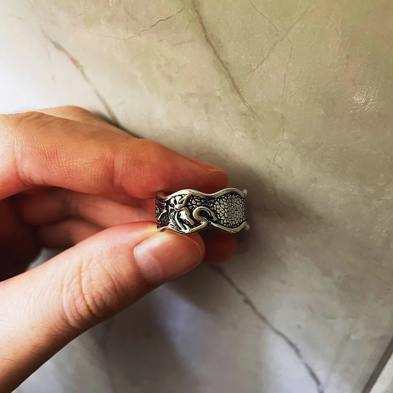 Retro Horus Demon Eye Ring For Men Silver Color Punk Gothic Adjustable Open Ring Handmade Rock Unisex Jewelry Accessories Gift