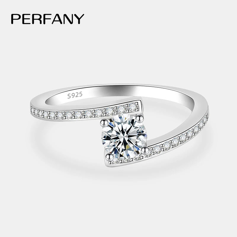 PERFANY 0.5CT Moissanite Ring for Women S925 Pure Silver Shiny Laboratory Diamond Twist Arm Wedding Band Luxury Jewelry