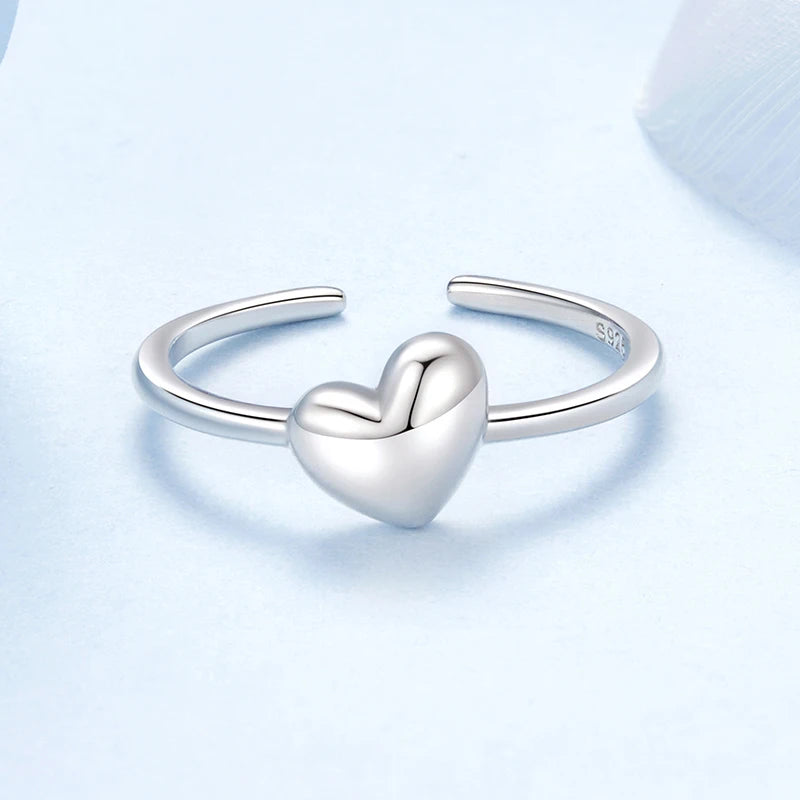 WOSTU 925 Sterling Silver  Mini Heart Opening Rings Stud Earrings Wedding Party Birthday Valentine's Gift Minimalism Jewelry Set