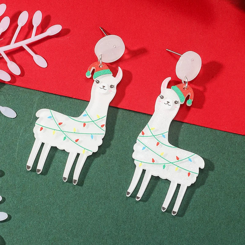 Hot Selling Acrylic Christmas Earrings For Women Green Hand Black Kitten Boots Pendant Sequin Glitter Earring New Year Jewelry