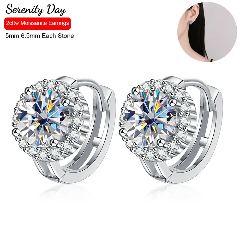 Serenity 0.5ct 1ct D Moissanite Hoop Earrings Women Gift S925 Sterling Silver Round Bag Earring Wedding Bridal Jewelry Wholesale - Madeinsea©