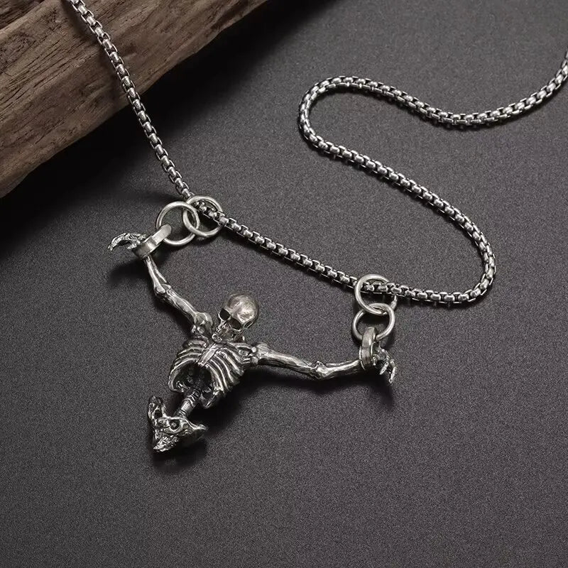 Silver Color Upper Body Skull Pendant Men's Biker Punk Necklace Gothic Alternative Casual Jewelry