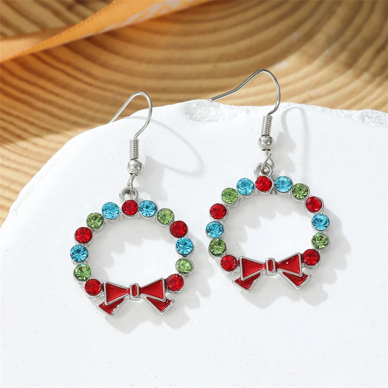 Fashion Christmas Snowflake Earrings For Women Cute Trendy Xmas Tree Colorful Bells Bow Knot Piercing Earring Party Jewelry Gift