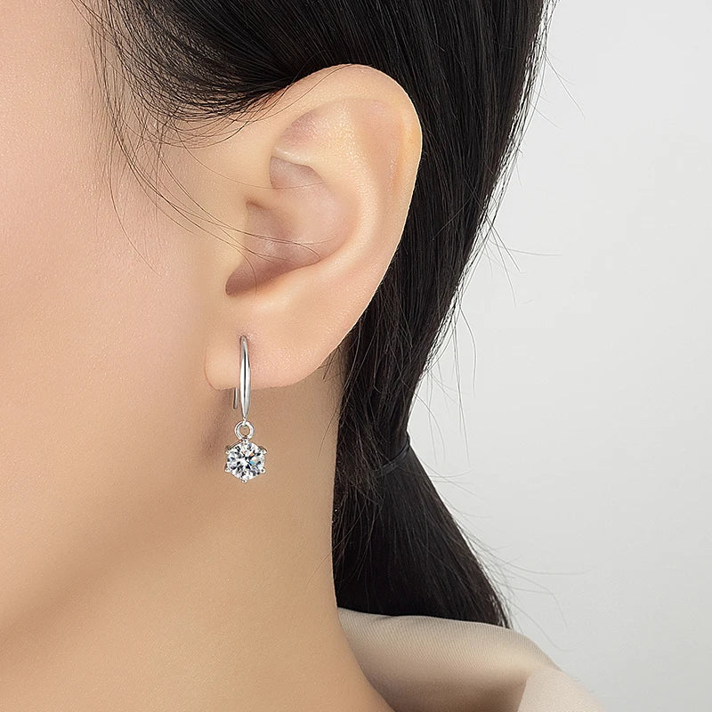 PERFANY 0.5/1CT Moissanite Drop Earring Women S925 Pure Silver Classic Six Claw Laboratory Diamond Fashion Wedding Jewelry - Madeinsea©