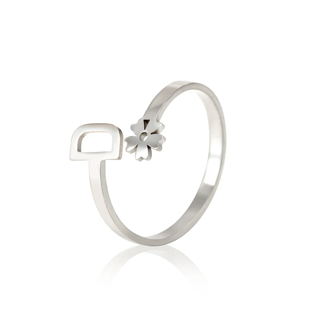 Stainless Steel Flower 26 Alphabet Open Ring for Women A-Z Initial Name Ring 2022 New Fashion Jewelry for Birthday Gift