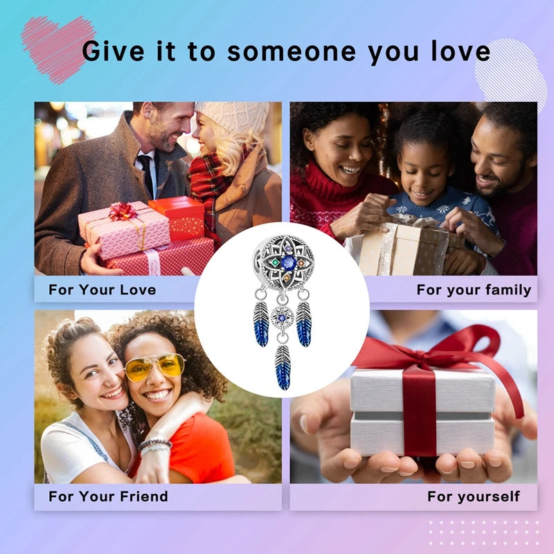 925 Sterling Silver Pendant Charms Feather Dreamcatcher Charm Bead For Original Charm Bracelet Necklace Bead DIY Jewelry Gift