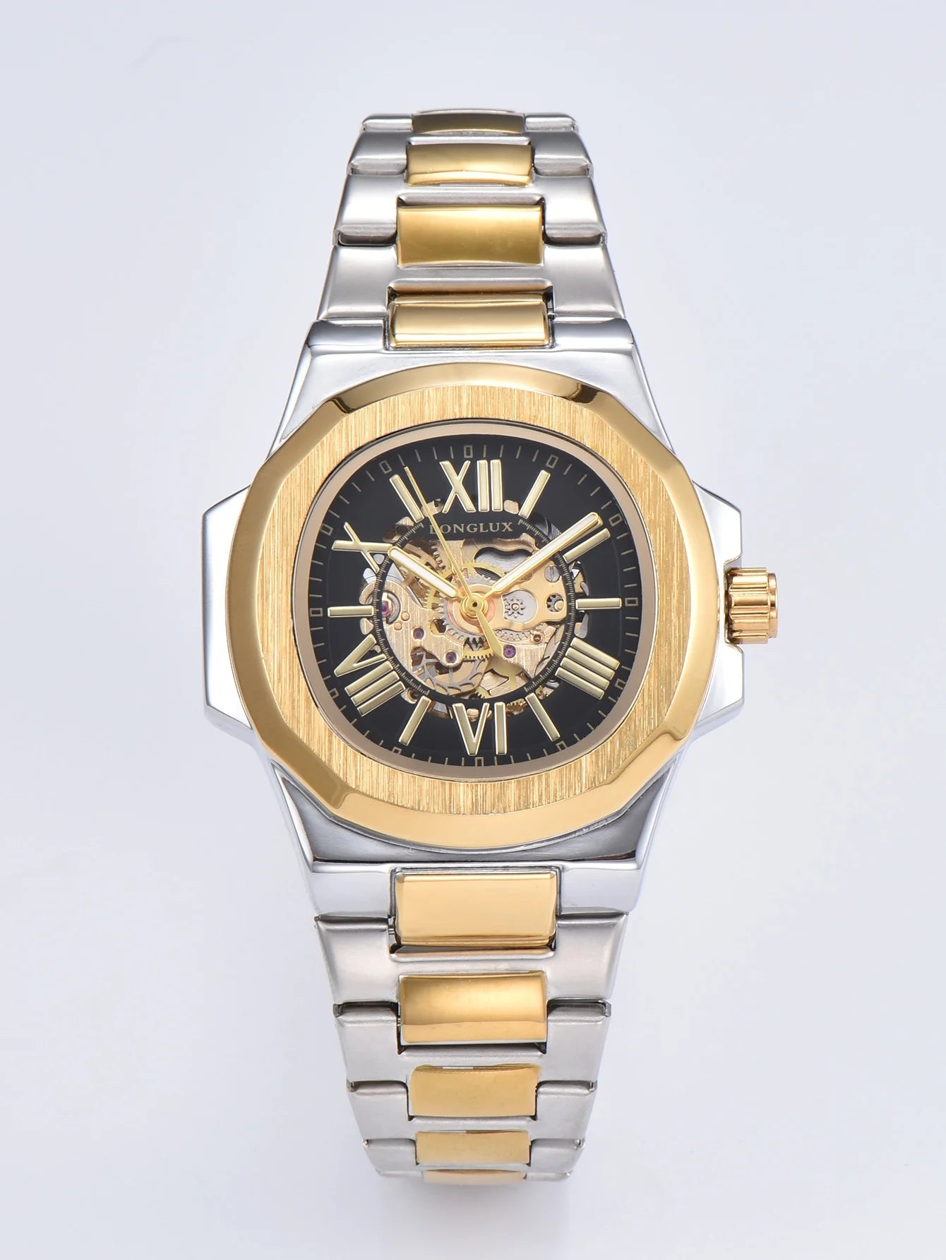 LONGLUX HOT SALE NEW automatic mechanical men watch rome business waterproof skeleton luminous stainless steel gift watch