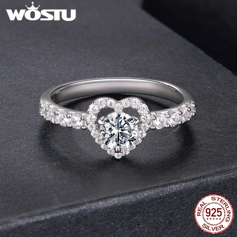 WOSTU 0.5CT Moissanite Solitaire Engagement Ring for Women, 925 Silver Diamond Cut Heart Promise Rings Multi Gems Band Anillos