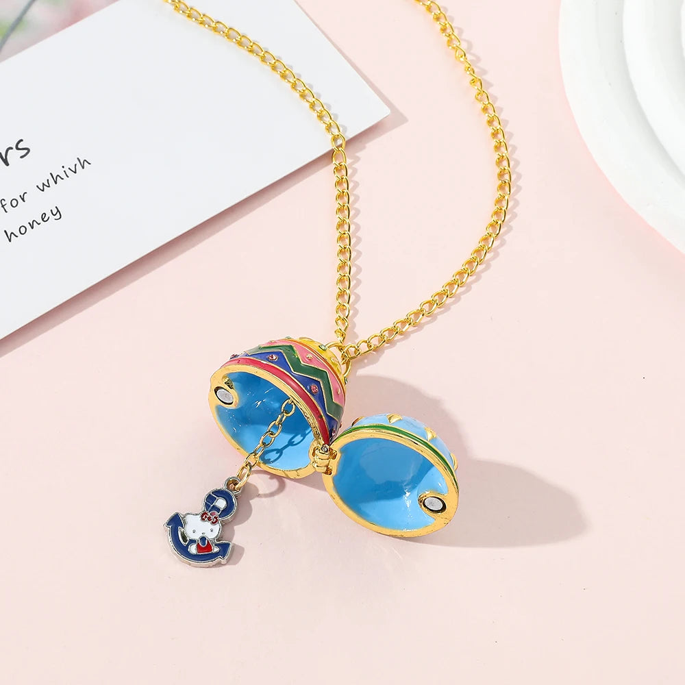 Collier pendentif œuf de Pâques Hello Kitty de Sanrio, collier pendentif œuf de Pâques créatif et ouvrable, beaux cadeaux de Pâques