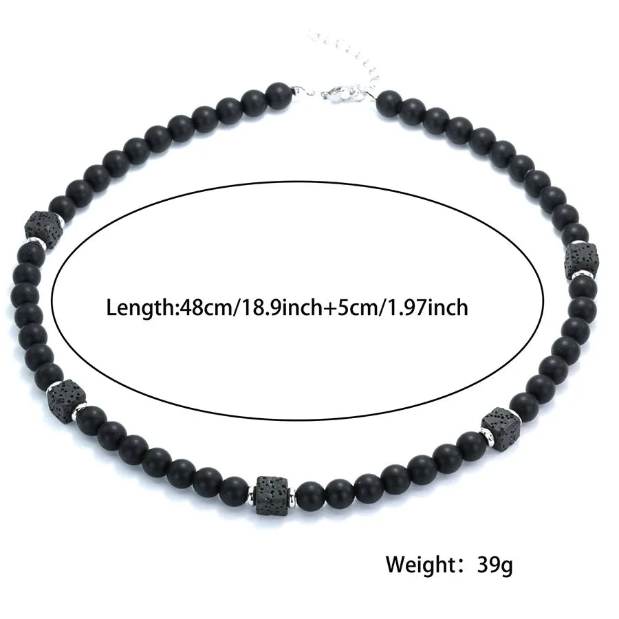 New Men Necklace Black Lava Onyx Obsidian Stone 19 Inches Choker Collar Energy Yoga Meditation Healing Jewelry Neck Accessories