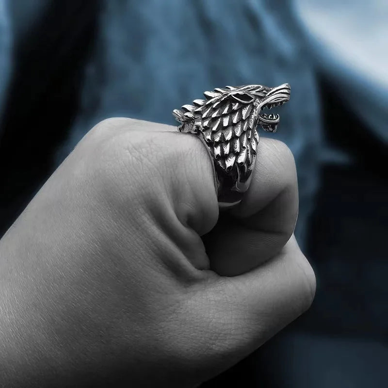 Retro Direwolf Ring The Song of Ice and Fire Punk Gothic Open Ring For Men Zinc Alloy Jewelry Game of Thrones Accessories Gifts
