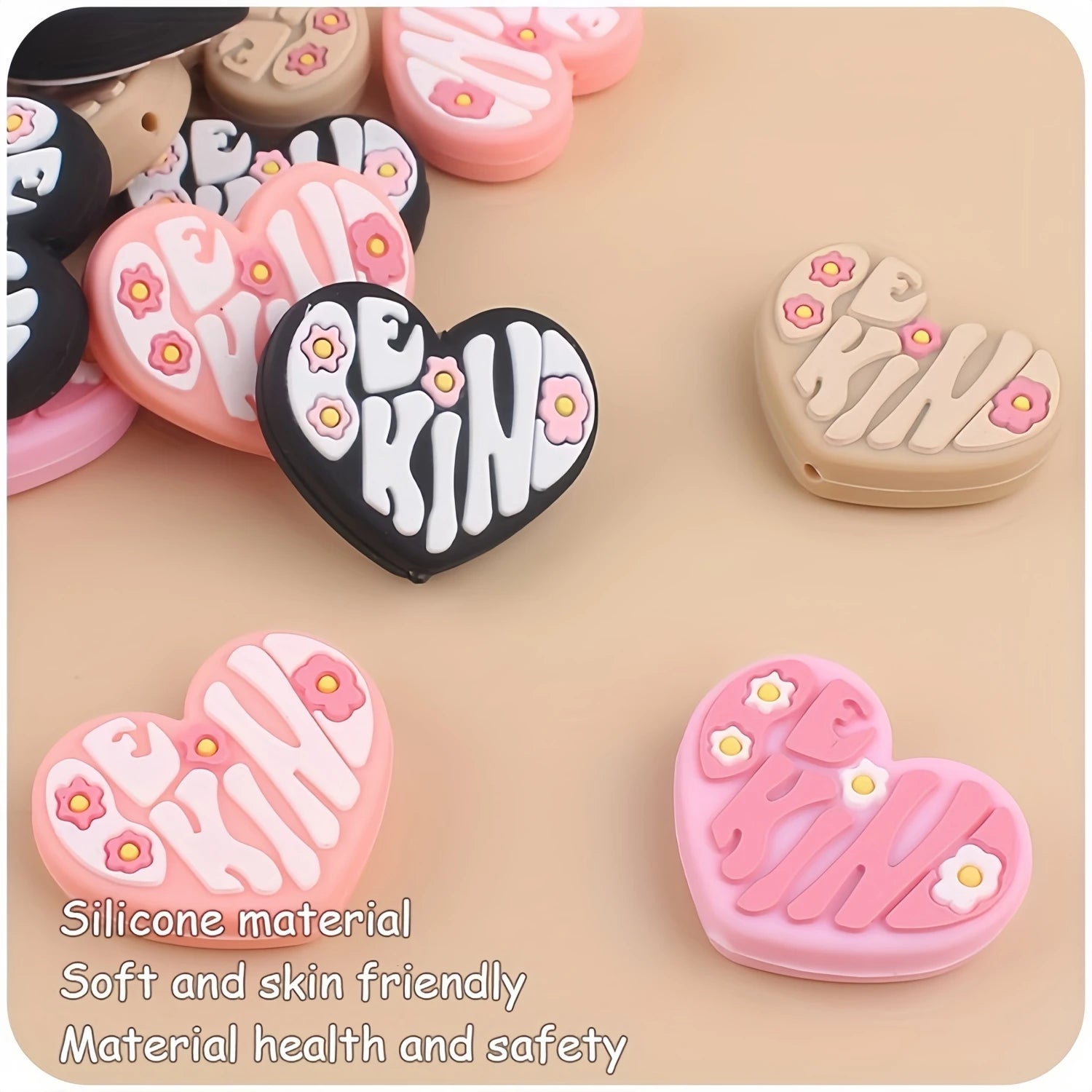 Lot de 5/8/12/16 perles en caoutchouc colorées en silicone avec motif de fleurs d'amour (Be King) pour la fabrication de bijoux et de loisirs créatifs