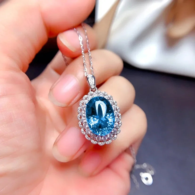 Real 925 Sterling Silver Diamond Necklace Pure Natural Diamond Pendant Christmas Jewelry S925