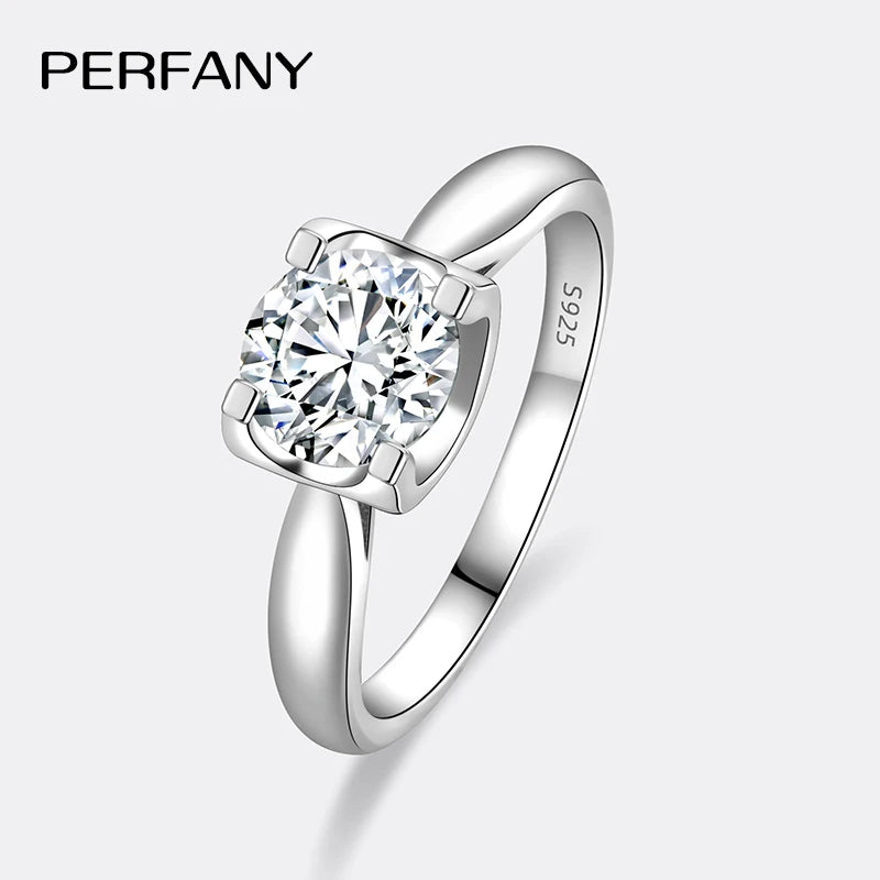 PERFANY 0.5-2CT Moissanite Ring for Women S925 Pure Silver Classic Cow Head Design Fashionable Wedding High-end Jewelry