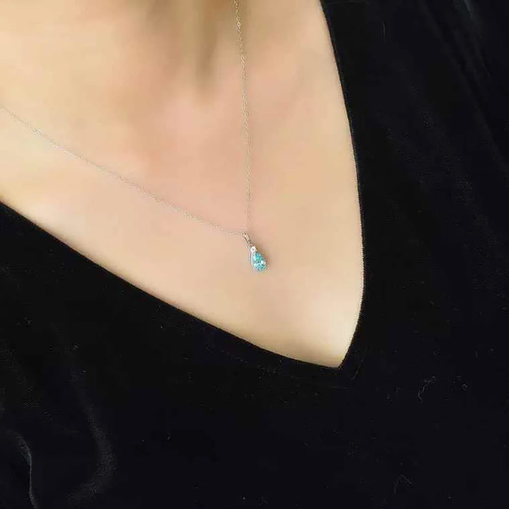Serenity 1ct Pear Paraiba Blue Moissanite Pendant Necklace for Women 100% S925 Sterling Silver Neck Chain Plated 18K Jewelry GRA