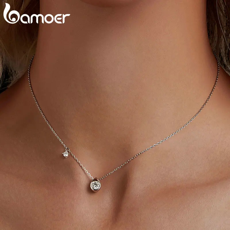 Collier en Moissanite plaqué or blanc BAMOER pour femme, pendentif solitaire en argent 925 en forme de poire/rond en Moissanite, cadeau de Saint-Valentin