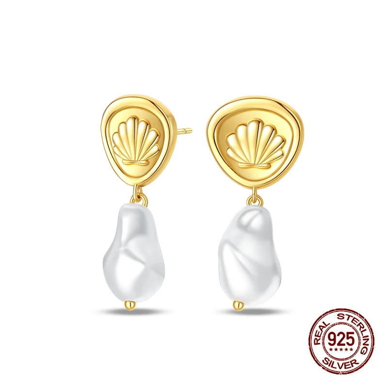 New Pearl Earrings 925 Silver Stars Moons Butterfly Sea Shell Golden Hoop Earrings Ear Stud For Women Engagement Luxury Jewelry