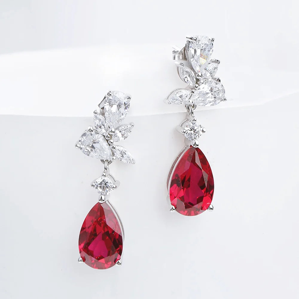 Serenity 5.6ct D Color Moissanite Drop Earrings for Women 100% S925 Sterling Silver Plated 18K 6ct Real Cultivated Ruby Earrings - Madeinsea©