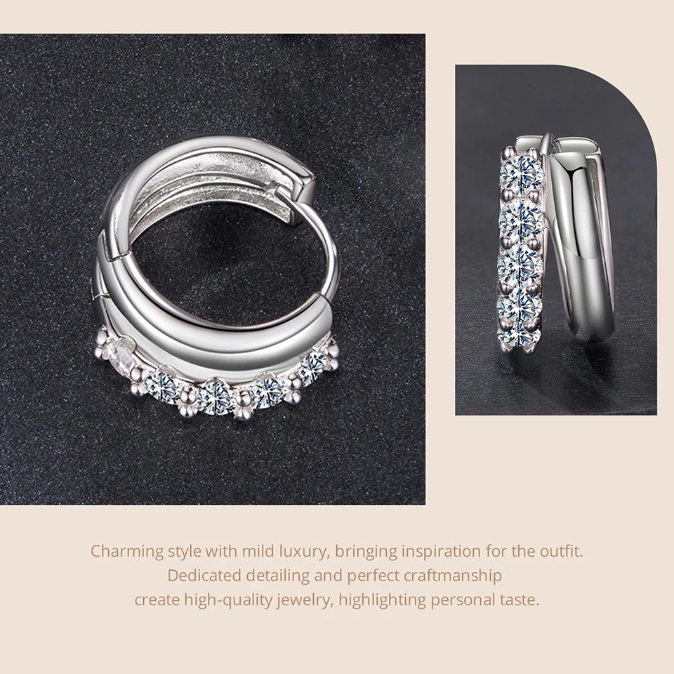 WOSTU Double-layer Moissanite Huggies Earrings For Women , 925 Sterling Silver 18K Gold Diamond Cut Sparkling Circle Earrings