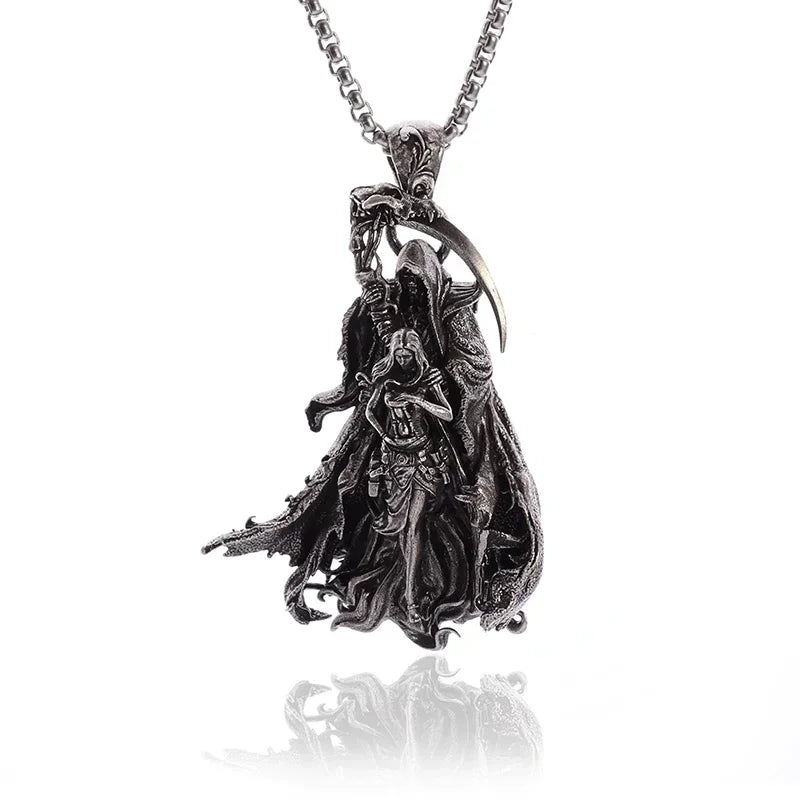 Hell Death Scythe Necklace Pendant Gothic Mysterious Devil Necklace Men\'s Personality Punk Retro Halloween Trend Jewelry