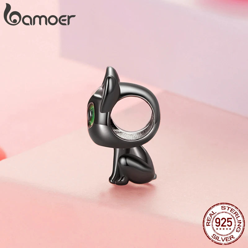 BAMOER Solid 925 Sterling Silver Black Cat Charm Bead fit Original Bracelet & Necklaces Jewelry DIY bamoer Animal Charm