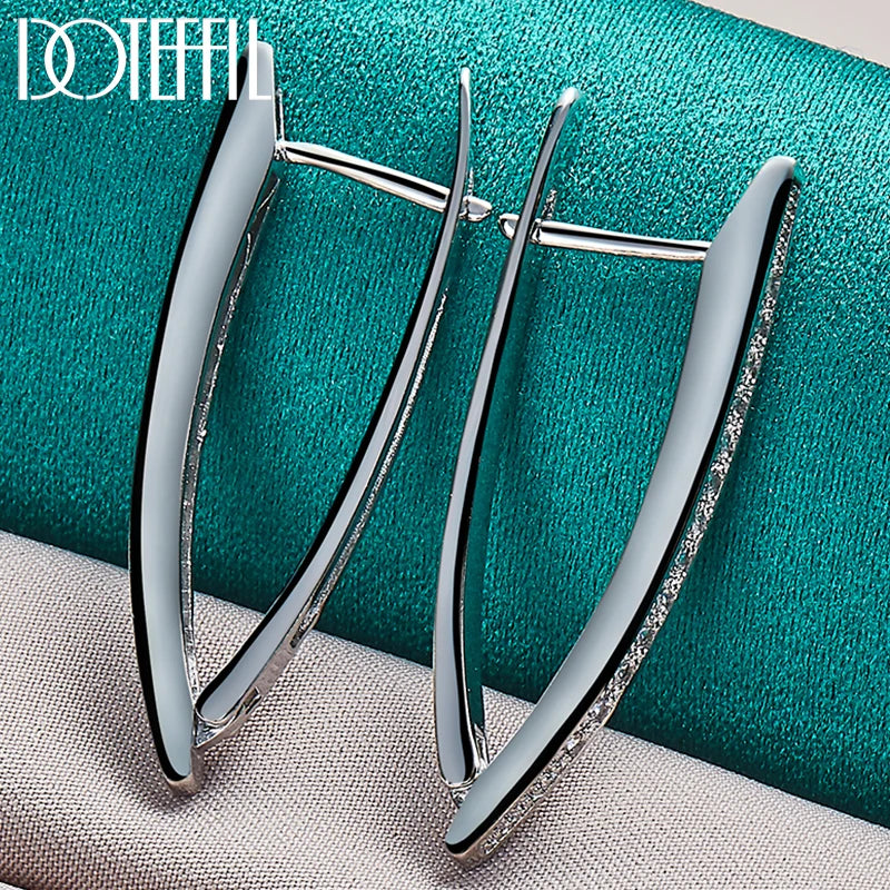 DOTEFFIL 925 Sterling Silver AAA Zircon Charm V  Earring For Woman Jewelry Fashion Wedding Party Gift