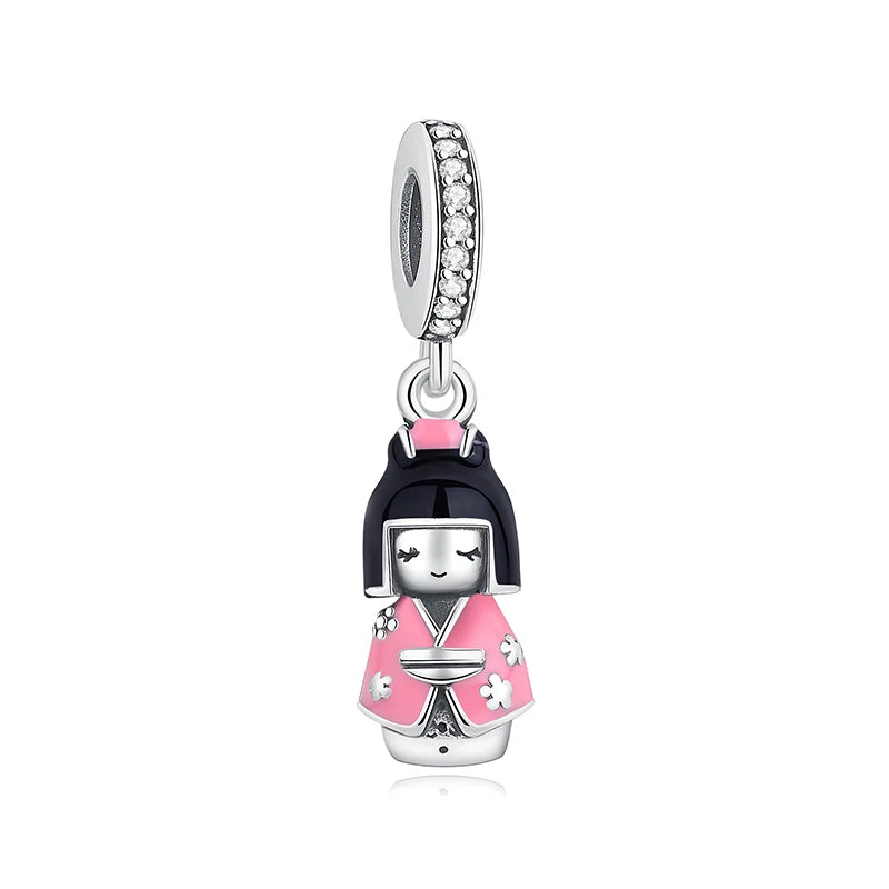 925 Sterling Silver Charms Beads Original Japanese Doll Fortune Cat Charm Fit Brand Bracelets Bangles DIY Jewelry For Women