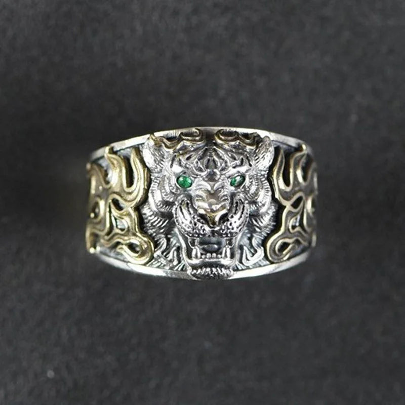 Bague en or et argent avec motif tigre pour homme, accessoire tendance, bijou masculin, taille ouverte