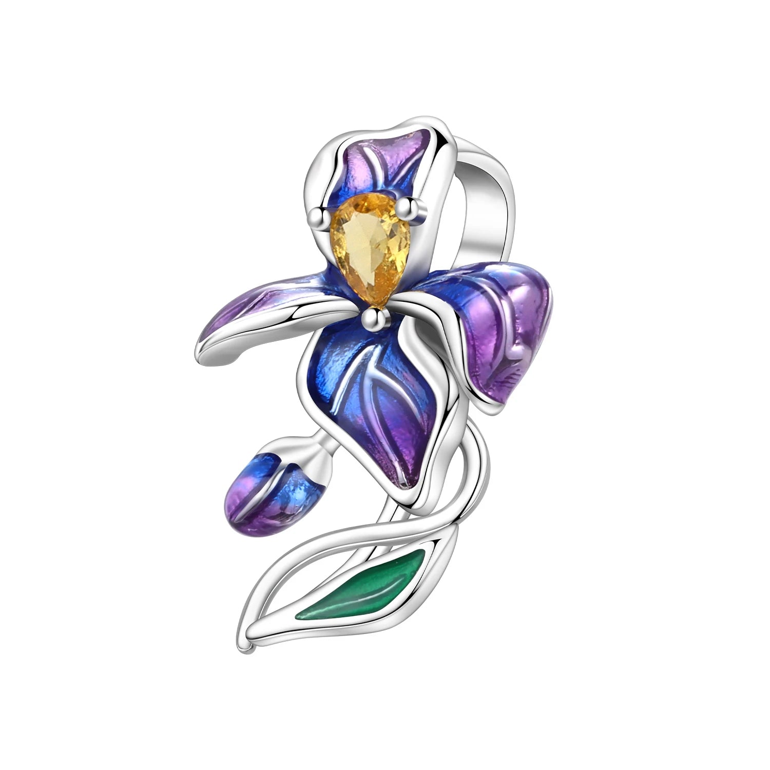 PANPOKI 925 Sterling Silver Blue Purple Iris Flower Beads Original Pendants Bracelet Charm Jewelry Party DIY Trendy Gifts