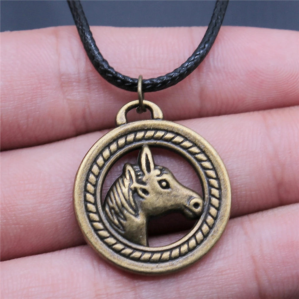 Animal Black Leather Necklace Elephant Wolf Dragon Horse Gecko Lizard Pendant Necklace For Women Men Boy Girls