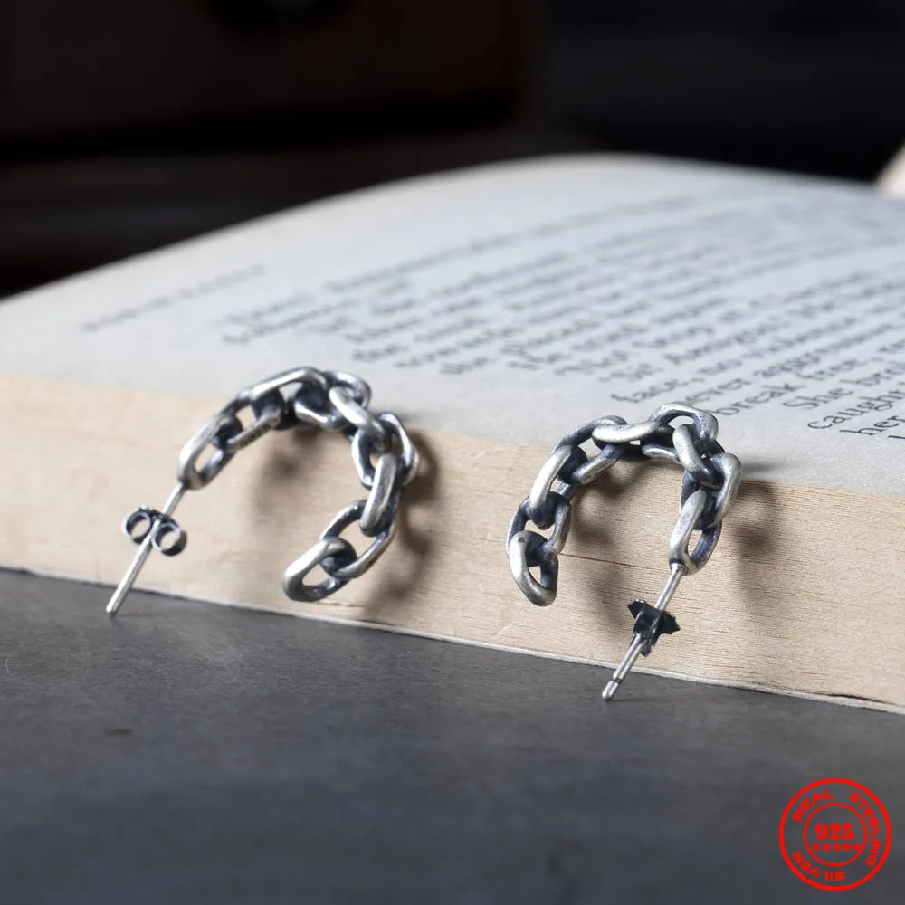 MKENDN 925 Sterling Silber Einfache Gliederkette Punk Ohrschnalle für Männer Frauen Unisex Hip Hop Ohrringe Gothic Schmuck Accessoires
