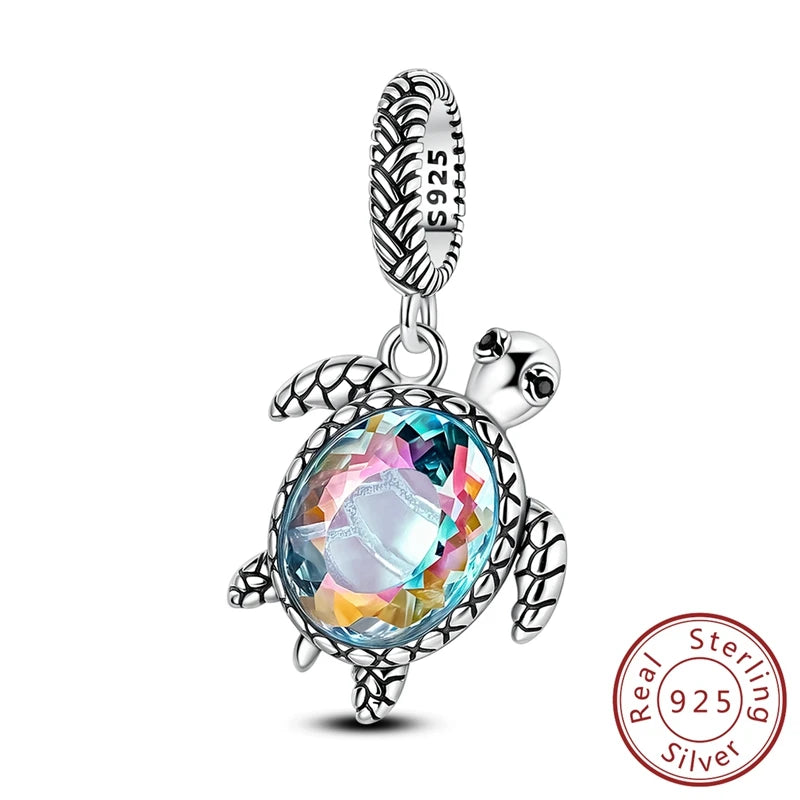 100% 925 Sterling Silver Tortoise Starfish Coconut Luminous Ocean Surfing Charms Beads Fit 925 Original Bracelets DIY Jewelry