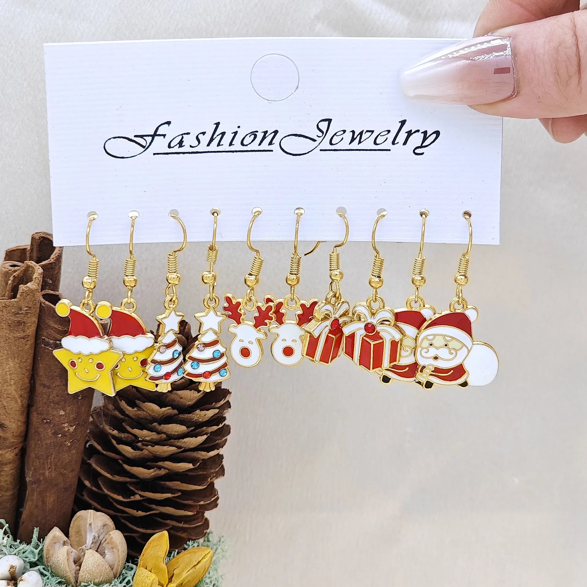 50PCS/10PCS Christmas Theme Earrings Vintage Metal Santa Earrings for Designing Women Fashion Christmas Gifts