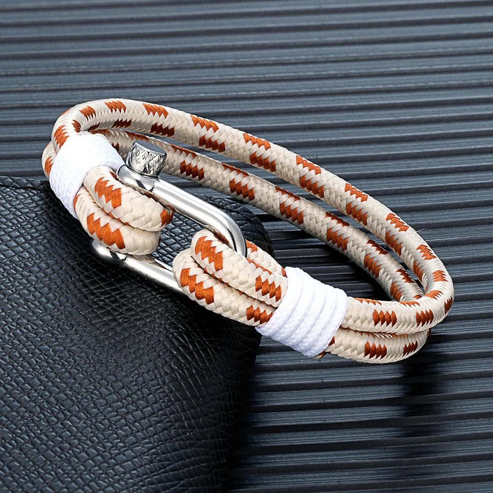 MKENDN Ocean Style Double Strand Rope With Stainless Steel Shackle Buckle Wrap Bangle Unique Sailing-Inspired Gift for Men Women
