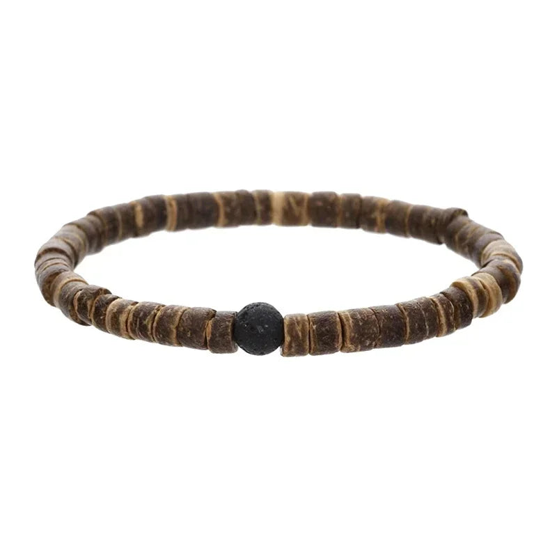 New Simple Men Natural Coconut Shell Bead Bracelet Vintage Meditation Wooden Braclet Healing Braslet Handmade Pulsera Homme