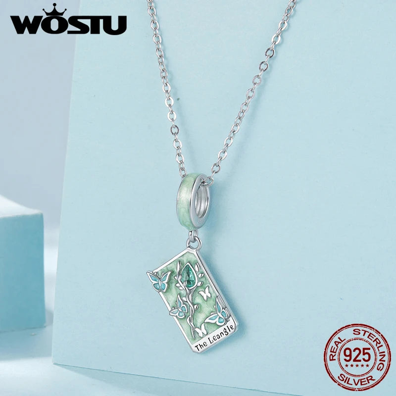 WOSTU 925 Sterling Silver Colorful Tarot Cards Charm Pendent Magic Star Moon Sun Lover Bead Fit DIY Bracelet Necklace Women Gift