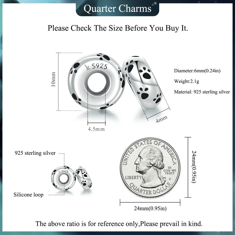 WOSTU 925 Sterling Silver Pet Paw Print Silicone Beads Lovely Cat Spacer Bead Fit Original Bracelet Gift For Pet Lover Family