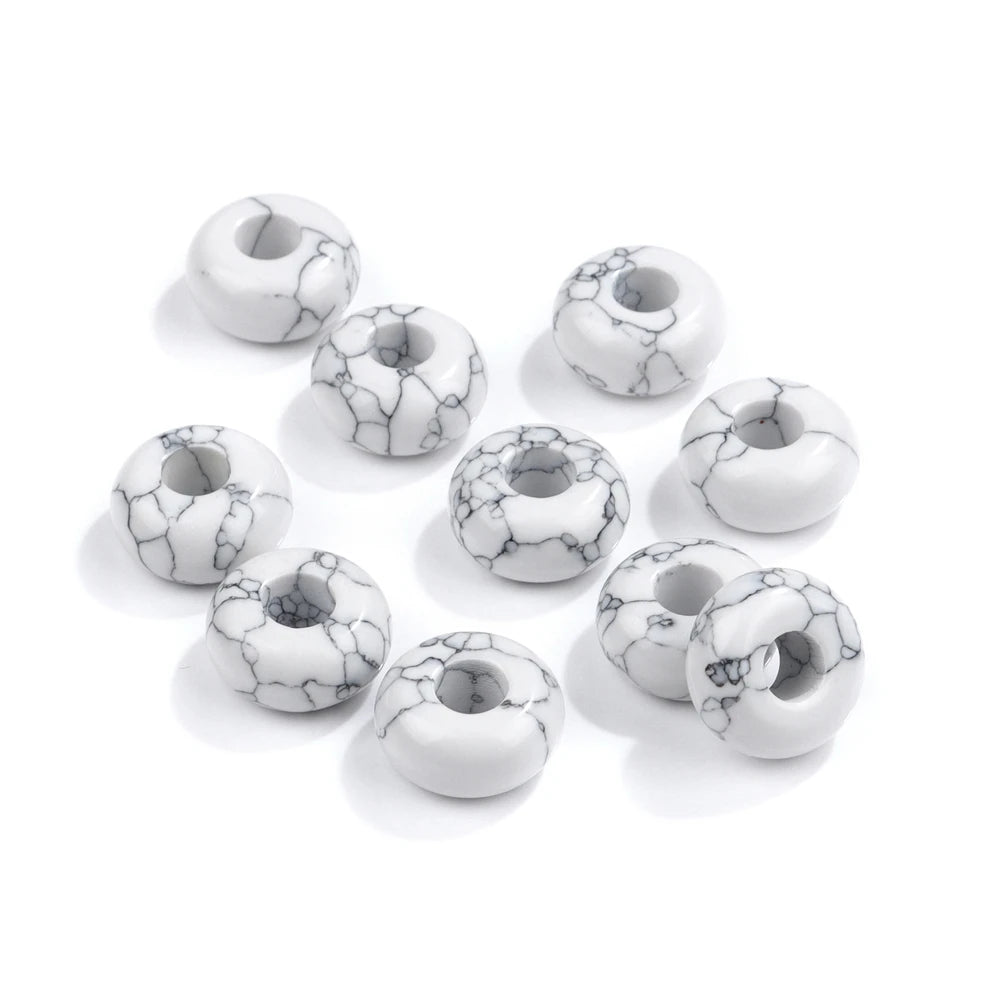 5PCS Natural Big Hole Round Abacus Bead 14mm Opal Tiger Eye Jade Hollow Stone Pendant For Jewelry Making Necklace Earrings DIY