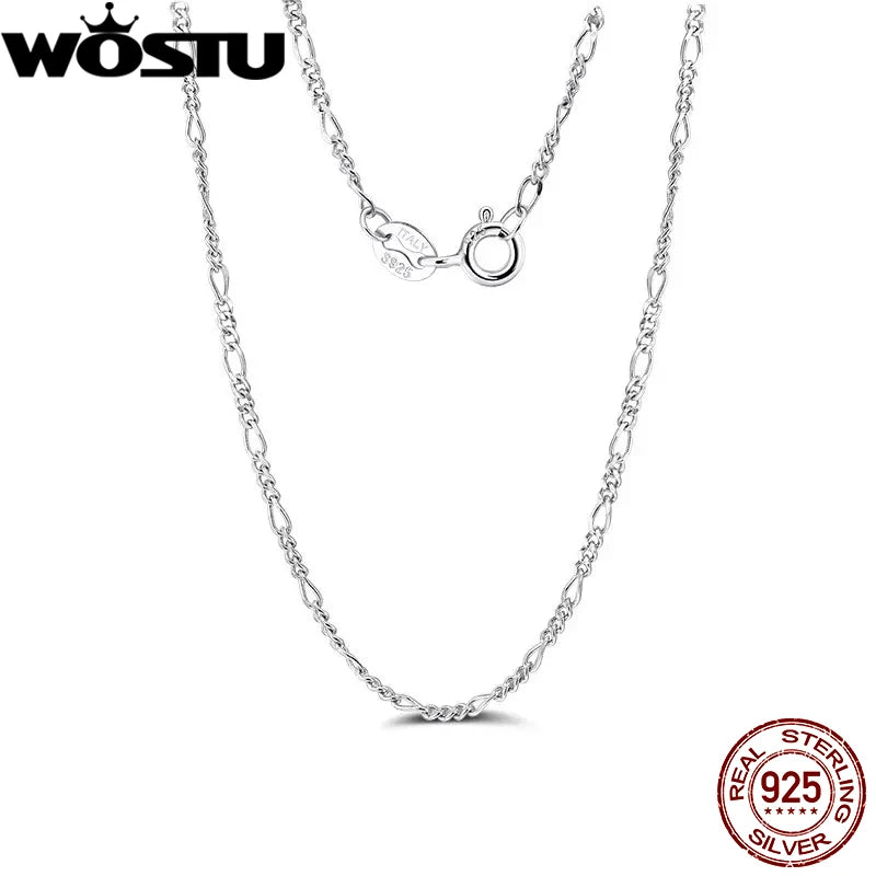 WOSTU Real 925 Sterling Silver Figaro Link Chain Necklace for Women Girls, s925 Silver Thin & Strong Necklace Chain Basic Links