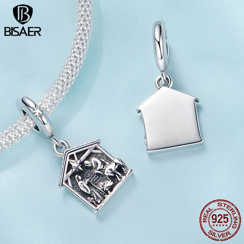 BISAER 925 Sterling Silver Cross Charms Beads Jesus Nativity Scene Pendant Faith Men Women DIY Bracelet & Necklace Fine Jewelry